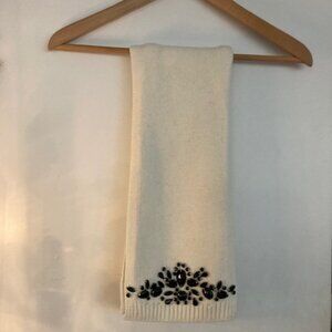 Talbots Winter White Wool-Blend Scarf w/ Black Stone Embellishment – New
